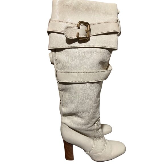 Chloé Boots Rare Wrap Strap Buckle Cream Leather Knee-High – size 39 - Picture 3 of 13